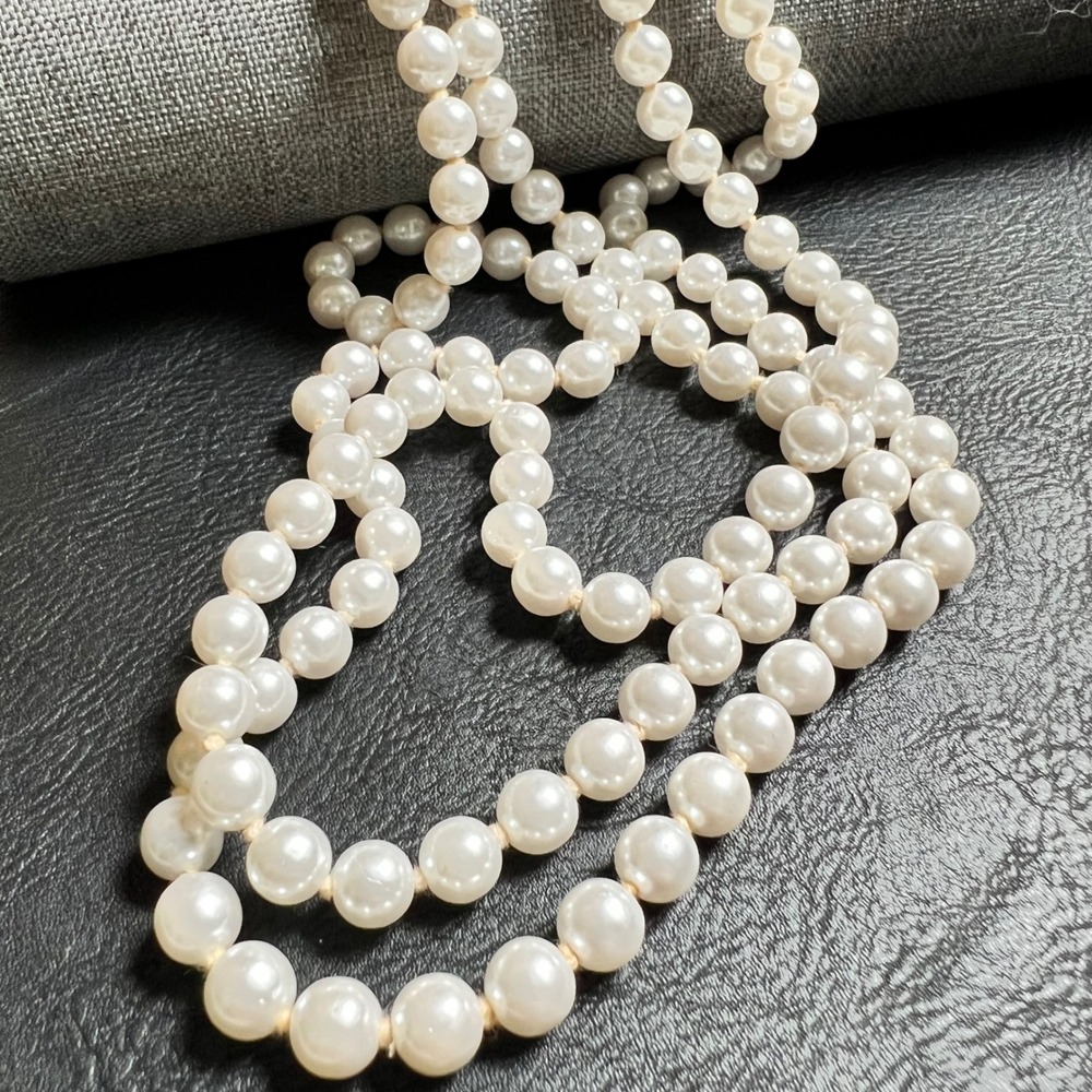 Knotted Faux Pearl Necklace 54"‎ Cream White EXC